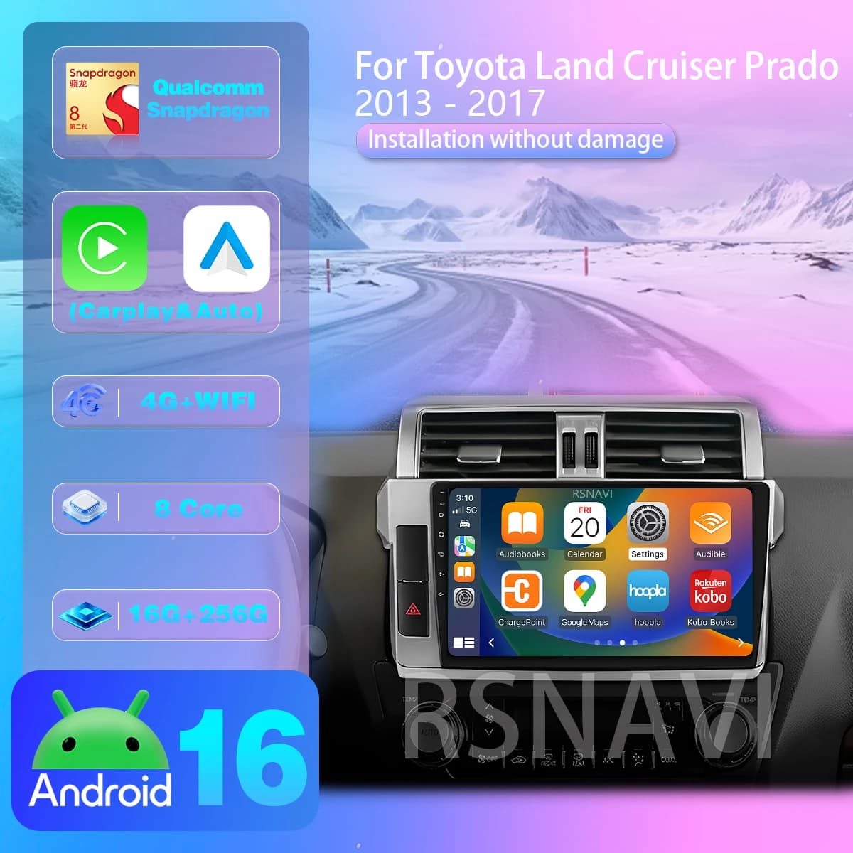 Autoradio multimediale Android 16 Carplay Auto con schermo 2K per Toyota Prado 150 2013-2017, lettore video BT, Snapdragon.