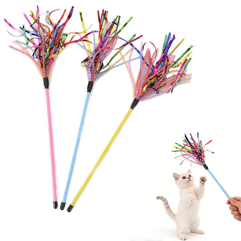 Bacchette per gatti Tubo morbido Bacchette teaser a strisce colorate Giocattoli interattivi per gatti Bastone teaser per gatti per gatti e gattini da interno Giocattoli per gatti