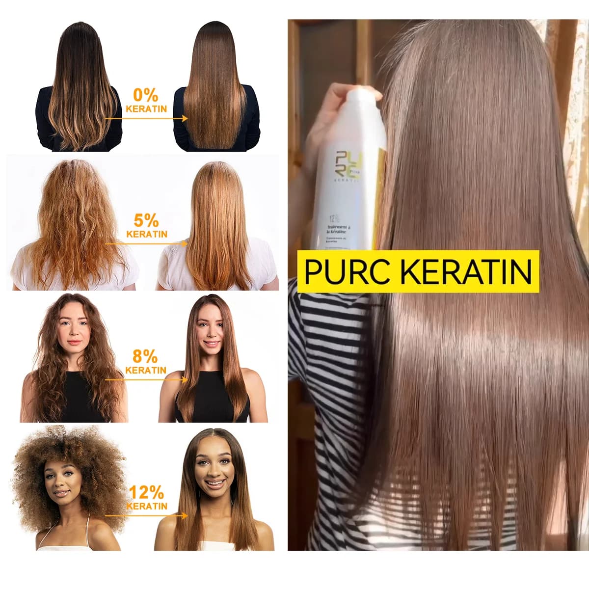 Crema Lisciante per Capelli PURC con Cheratina, Riparazione dei Capelli Danneggiati e Crespi, Prodotti Professionali per la Cura dei Capelli