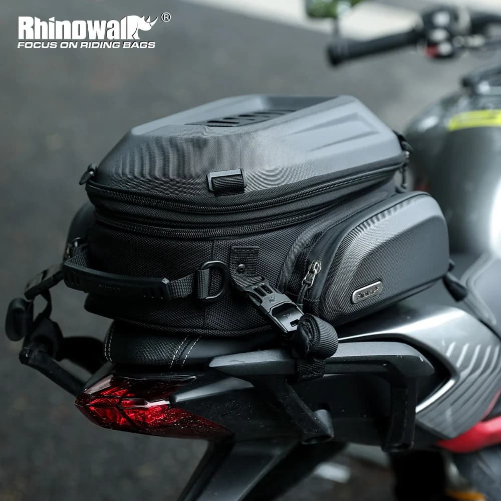 Rhinowalk Motorcycle Tail Bag Upgraded Waterproof Rear Seat Bag 12L-18L Expandable Hardshell Motor Backpack Rider Case ATV UTV