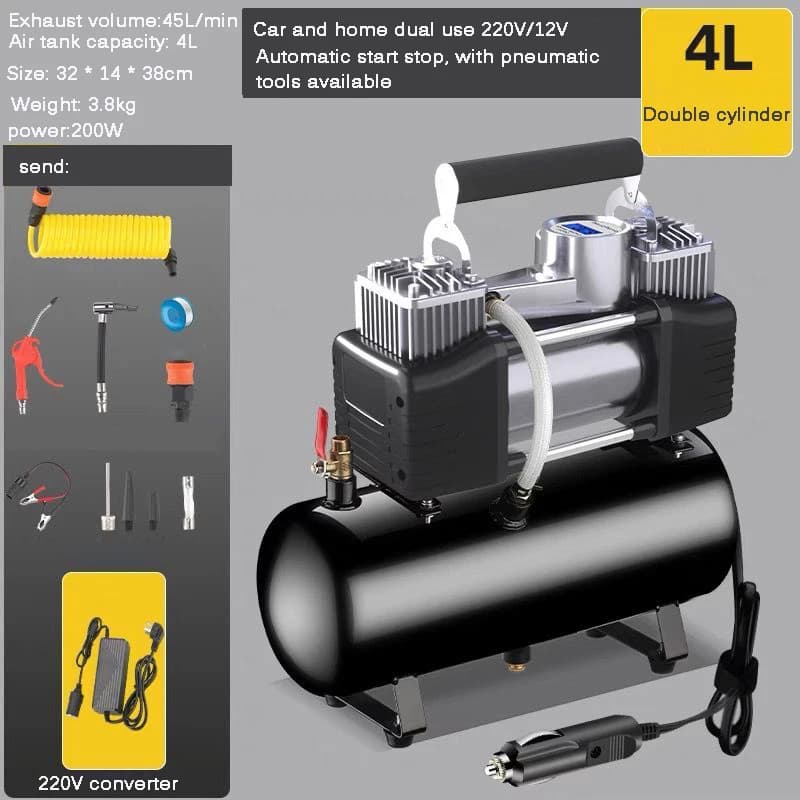 Mini serbatoio d'aria della pompa di gonfiaggio dei pneumatici per auto per la verniciatura dell'auto Piccolo compressore d'aria Pompa d'aria silenziosa portatile senza olio 3L/4L