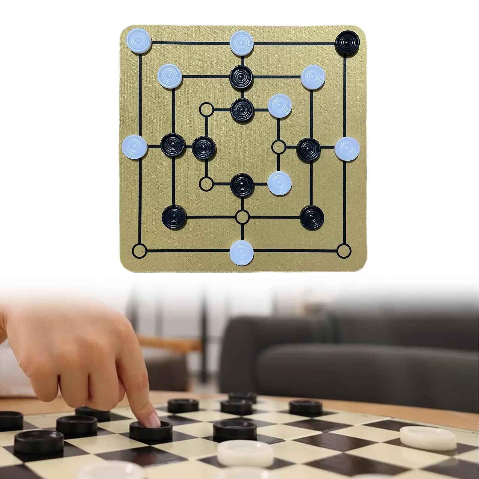Chess Board Game Set Nine Mens Morris,Family Activity Entertainment Logical Checkers Board Game Developmental Toy for Picnics
