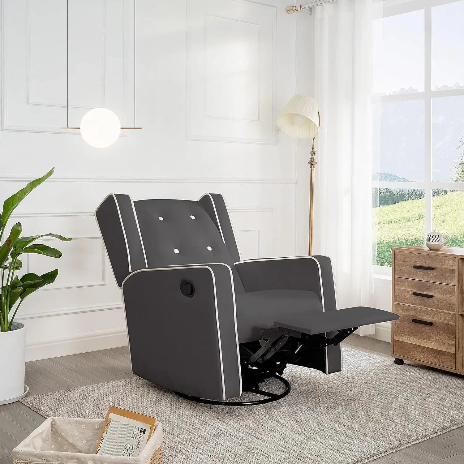 360 ° Poltrona Reclinabile Girevole con Poggiapiedi Regolabile Manualmente, Supporto Ergonomico per la Schiena, per Soggiorno, Adulti e Anziani, Personalizzabile