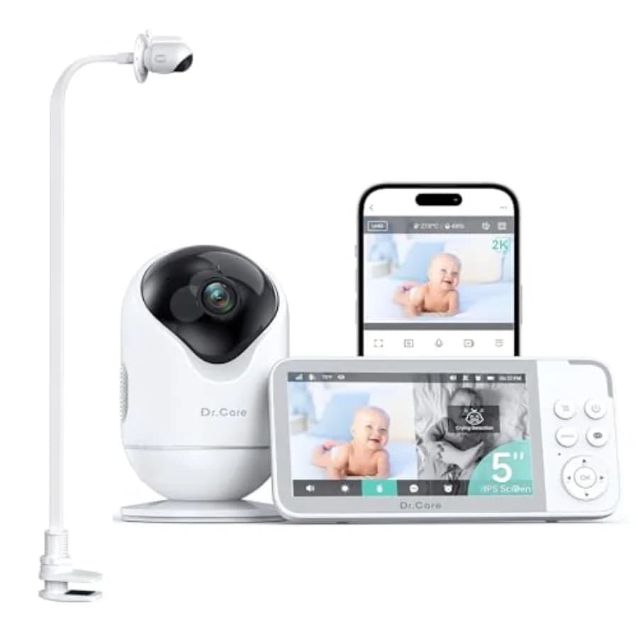 Dr.Care VistaView 5 Monitor per Bambini Smart WiFi con Clip di Fissaggio - Telecamera HD 2K, Controllo tramite App, Avvisi di Pianto e Movimento, Visione Notturna, Batteria da 5000mAh