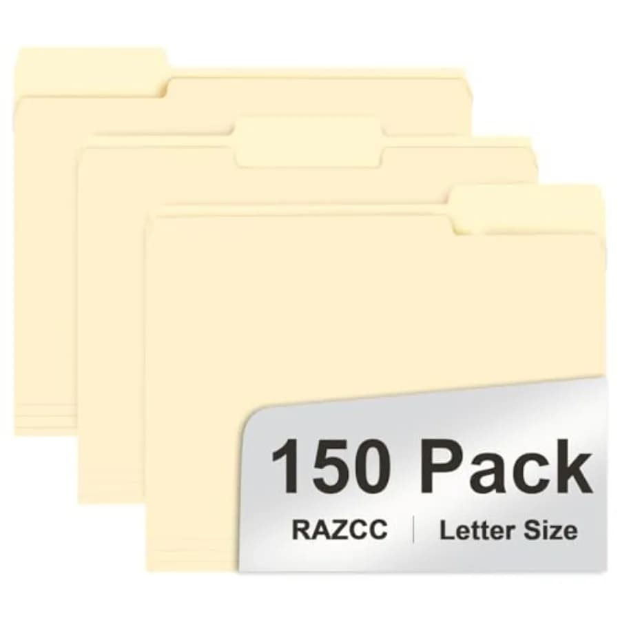 File Folder, 150 Pack 1/3 Cut Tab File Folders Letter Size, Manila Folders, Folders with Tab, Great for Organizing and Easy Fil