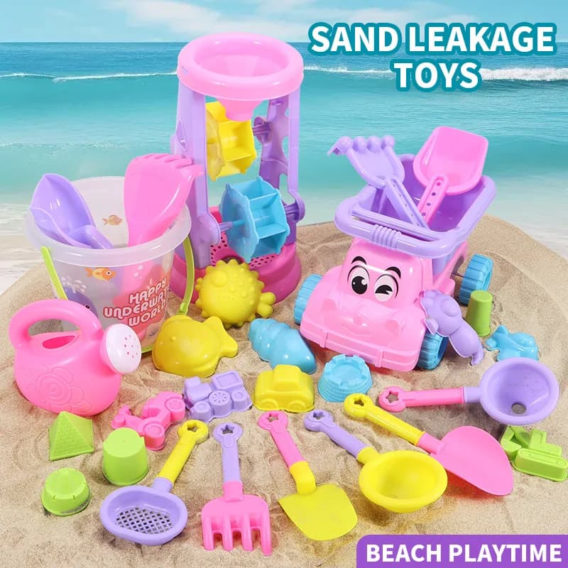 Set da Spiaggia per Bambini con Camion, Sabbiera, Paletta, Stampi di Animali e Accessori per Giochi d'Acqua all'Aperto, Regalo per Bambini e Bambine