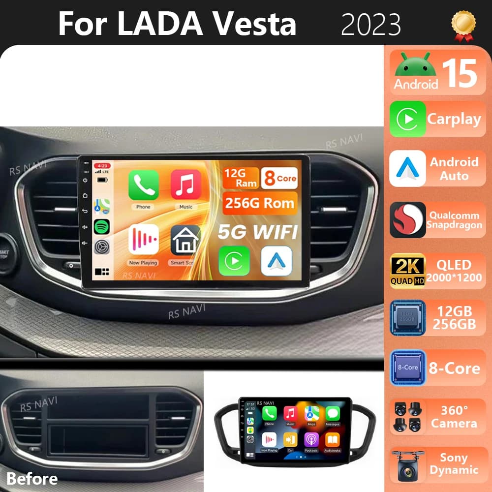 Android 15 Carplay Auto Qualcomm 2K QLED Schermo Lettore di autoradio per LADA Vesta 2023 Multimedia di navigazione GPS 4G Stereo WIFI BT