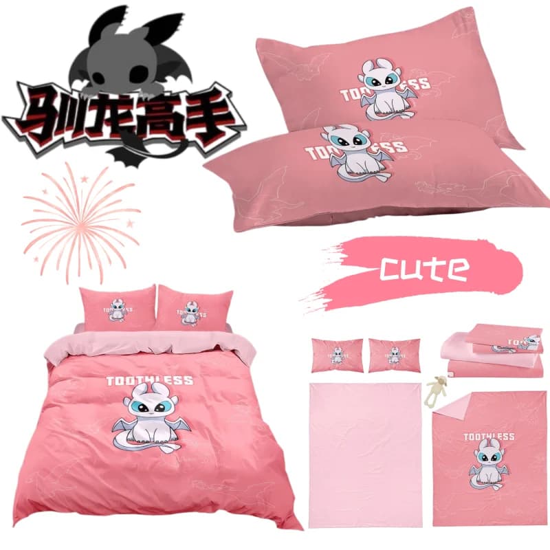 New set of four pieces How to Train Your Dragon Toothless, cute set of bed linen for student dorm, personalized and fashionable