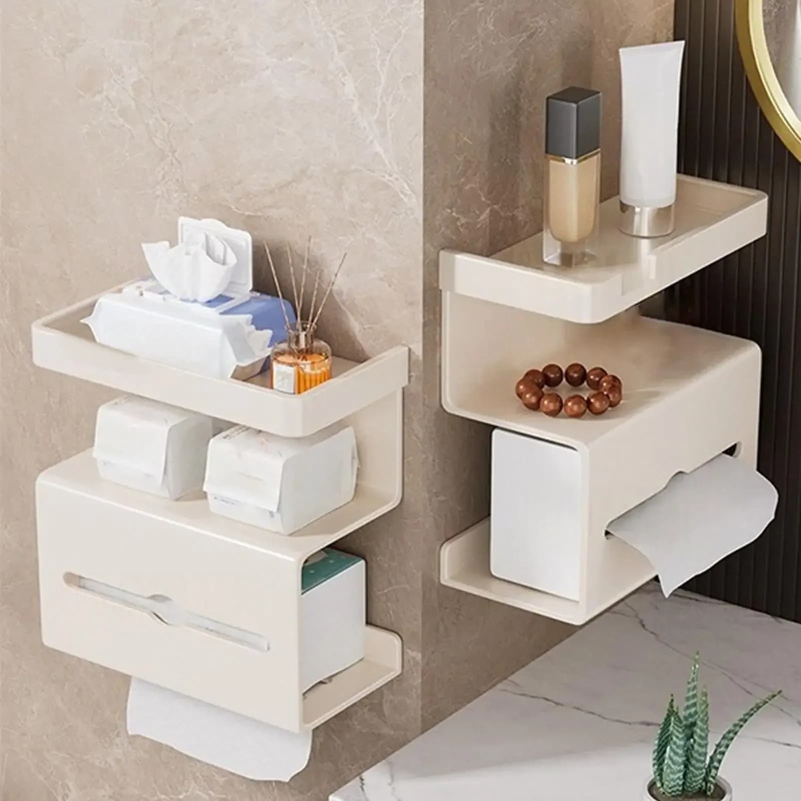 Toilet Paper Holder with Shelf No Drilling Toilet Paper Holder with Wipes Storage Modern Space-Saving Organizer Stand