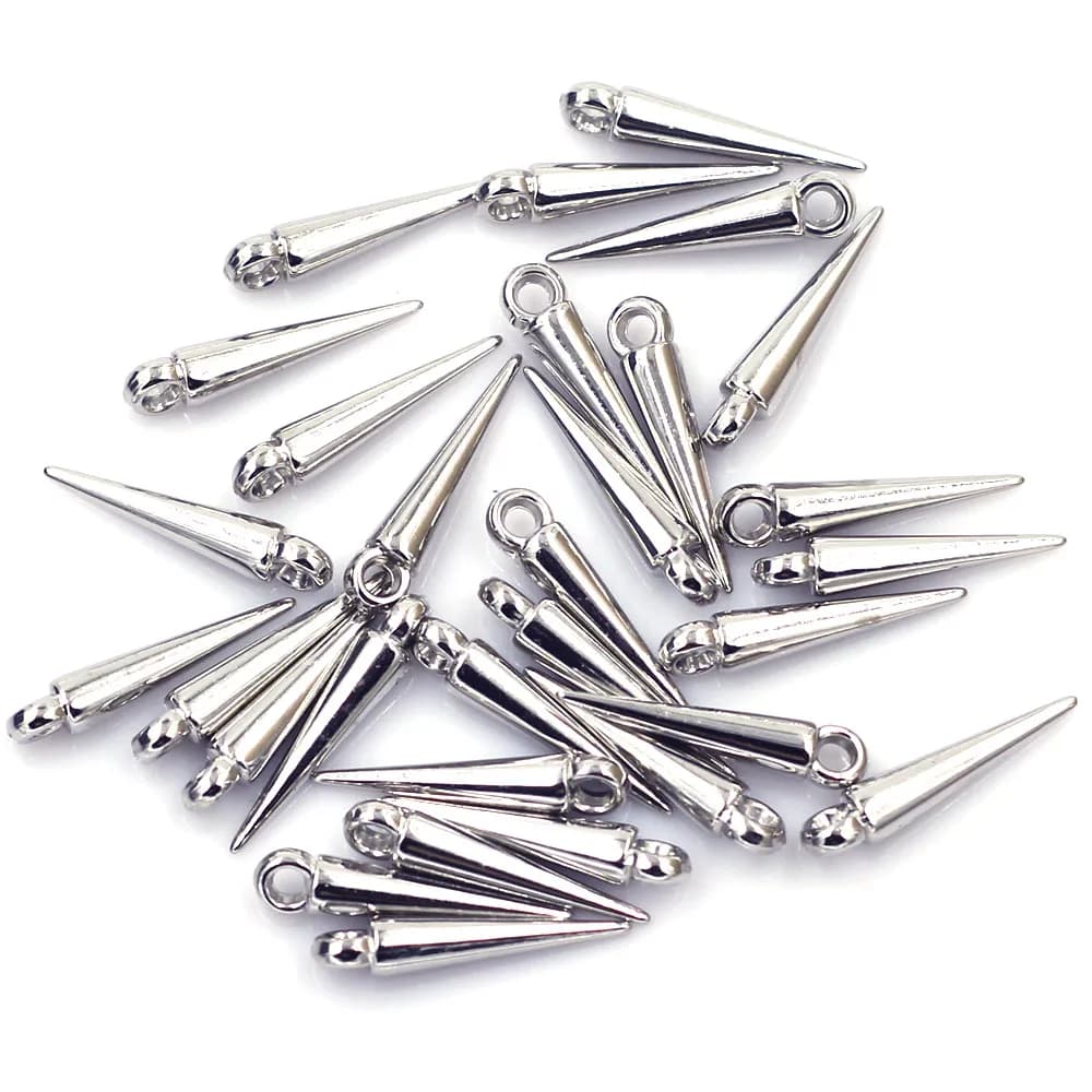 Silver Tone Cone Spike Tear Rivet Punk Studs Acrylic Pendants For Earrings Jewelry DIY Findings Charms 23mm 50Pcs/100Pcs