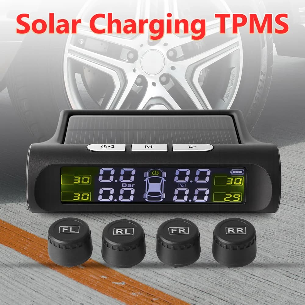 Digital LCD Display Pneumatic Pressure Monitoring System TPMS for Universal Smart Car Automatic Security Alarm Solar Charging