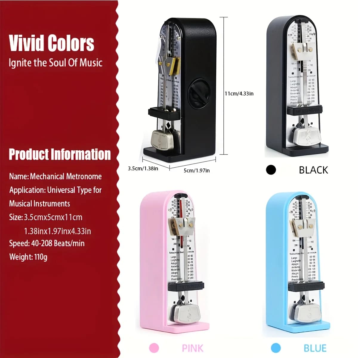 Portable Mechanical Metronome Battery Free Loud Tick Sound Piano Guitar Ukulele Wind Instrument Rhythm Training Music Practice