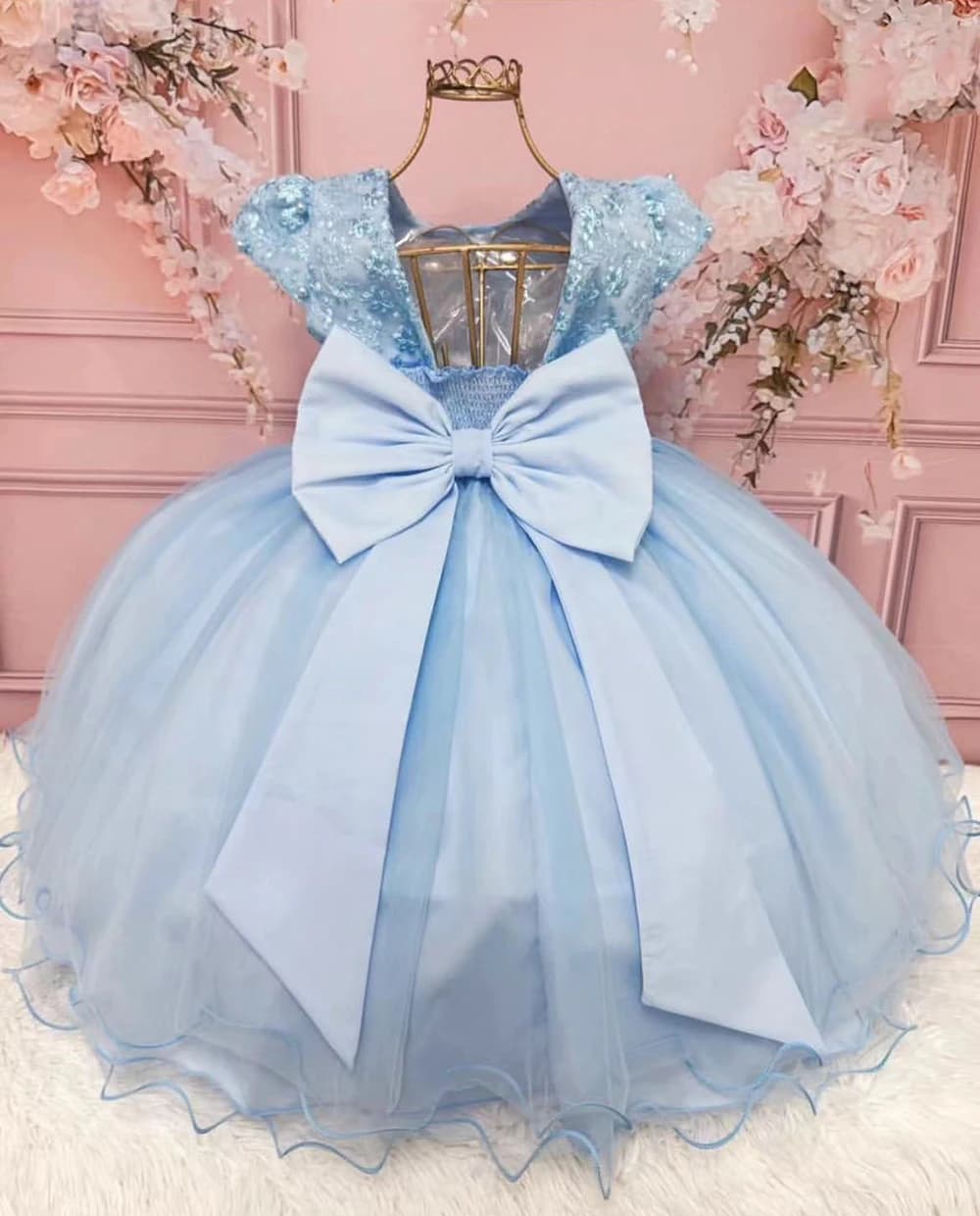 Abito da ragazza di fiori personalizzato per applique da sposa gonfio con abiti da ballo con fiocco per abito da prima comunione per festa di compleanno per bambina
