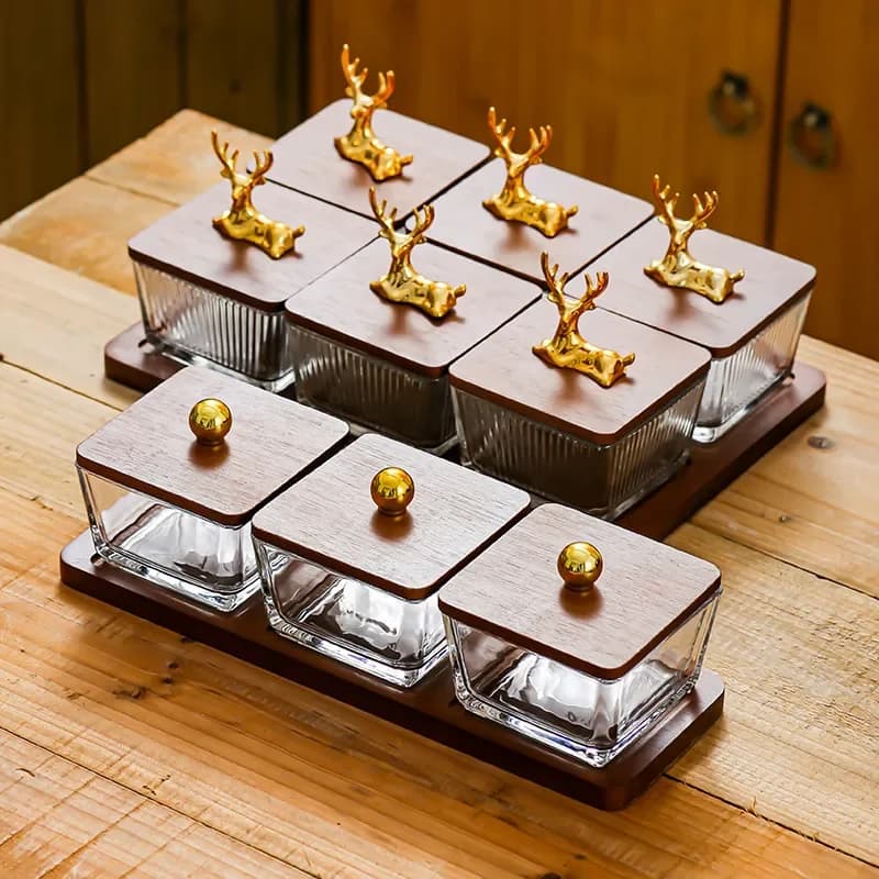 for Creative Nordic Dim Sum Plate Divided Snack Dried Fruit Plate Restaurant Candy Glass Plate Snack Bowl Fruit Bamboo Wood