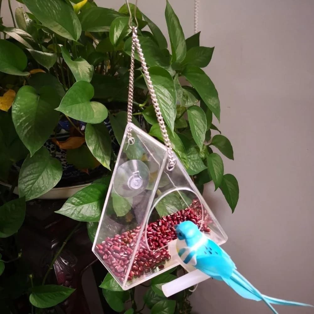 Waterproof Hanging Acrylic Bird Feeder Strong Suction Cup Transparent Wild Bird House Large Capacity with Hook