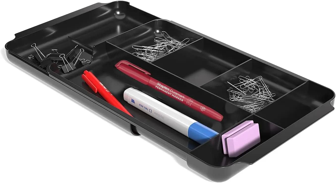Organizzatore per Cassetti Espandibile a 7 Scomparti, Nero, Contenitore Regolabile per Forniture da Ufficio
