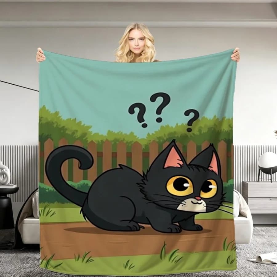 1pc Lightweight Flannel Blanket 280GSM with Playful Cartoon Cat Garden Print, Ideal for Sofa, Travel, And Office Use Across All Seasons, Perfect As Home Decoration And Holiday Gift Choice