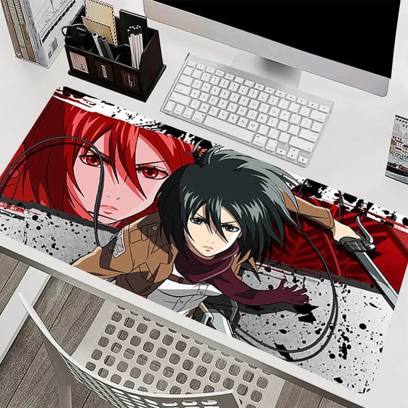 Anime Mouse Pad Large E-sports Gamer Mat 90x40cm Computer Keyboard Pad A-attack on Titan Mikasa Gaming Desk Mat Rubber Mausepad