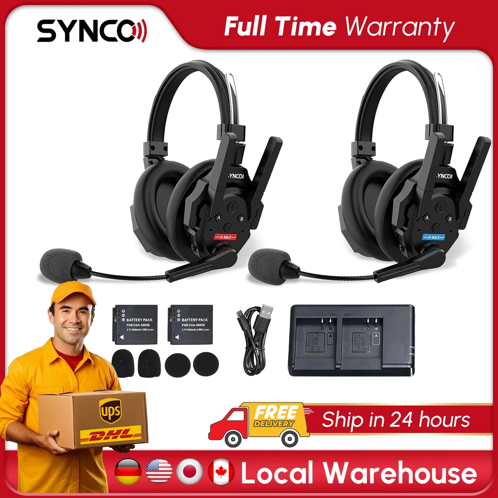 SYNCO XTALK XMax Cuffie interfono wireless Cuffie a due orecchie Portata 500 m Batteria 24 ore per la comunicazione della squadra di produzione cinematografica di eventi