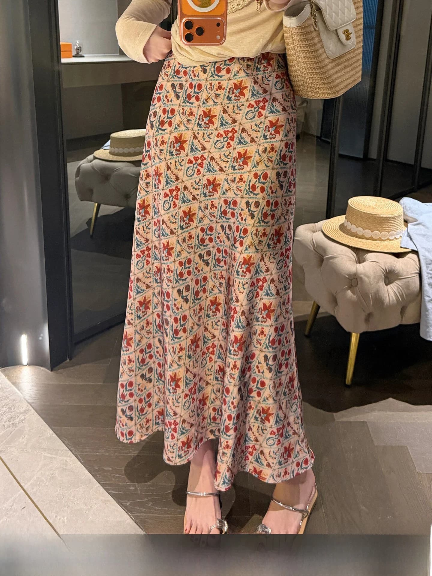 Kun Total Beach Love Story Floral Print Satin Halter Neck Dress Women's Spring Fashion A-Line Skirt High Waist Polyester...