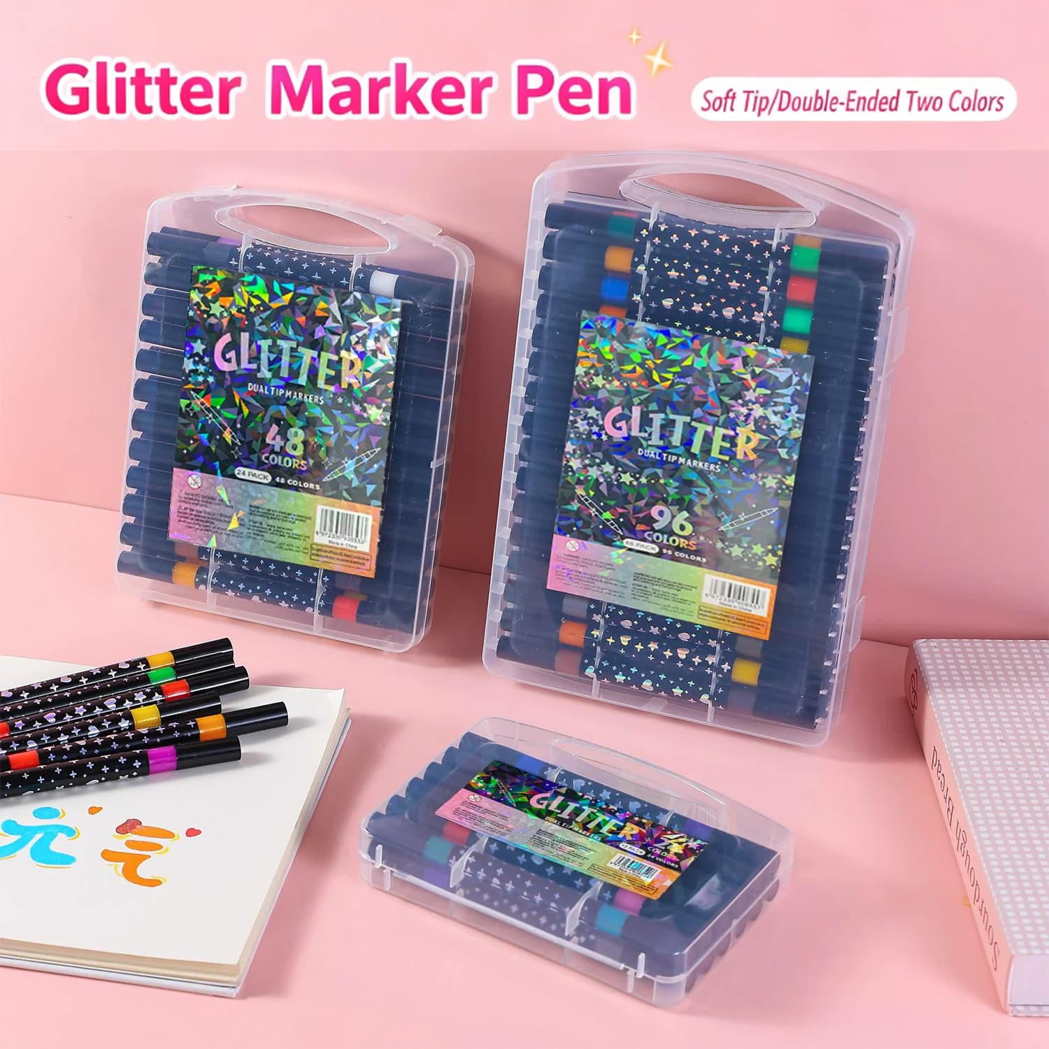 24-96 Colore Pennarello glitterato Set di pennarelli glitterati a doppia punta Penne glitterate pennarello a punta lunga Artigianato fai da te Pennarello luccicante per Bambini Regalo