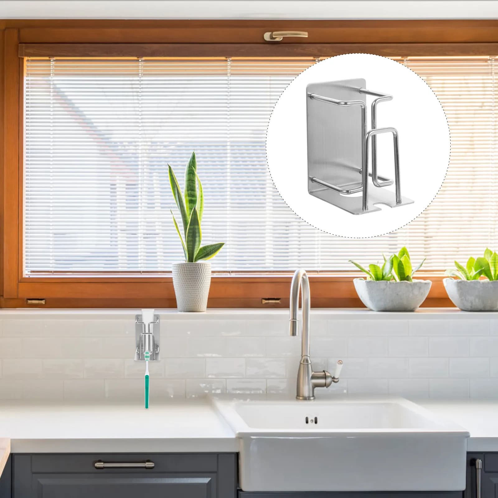 Portaspazzolino da Parete in Acciaio Inossidabile, Senza Foratura, Organizzatore per Bagno, Porta Dentifricio e Asciugabicchieri