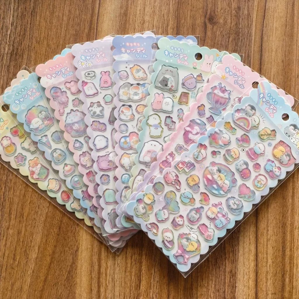 4 Fogli di Adesivi Lucidi con Animali Carini, Impermeabili, Decorativi per Scrapbook, Quaderni, Cancelleria, Anime Worlds Store