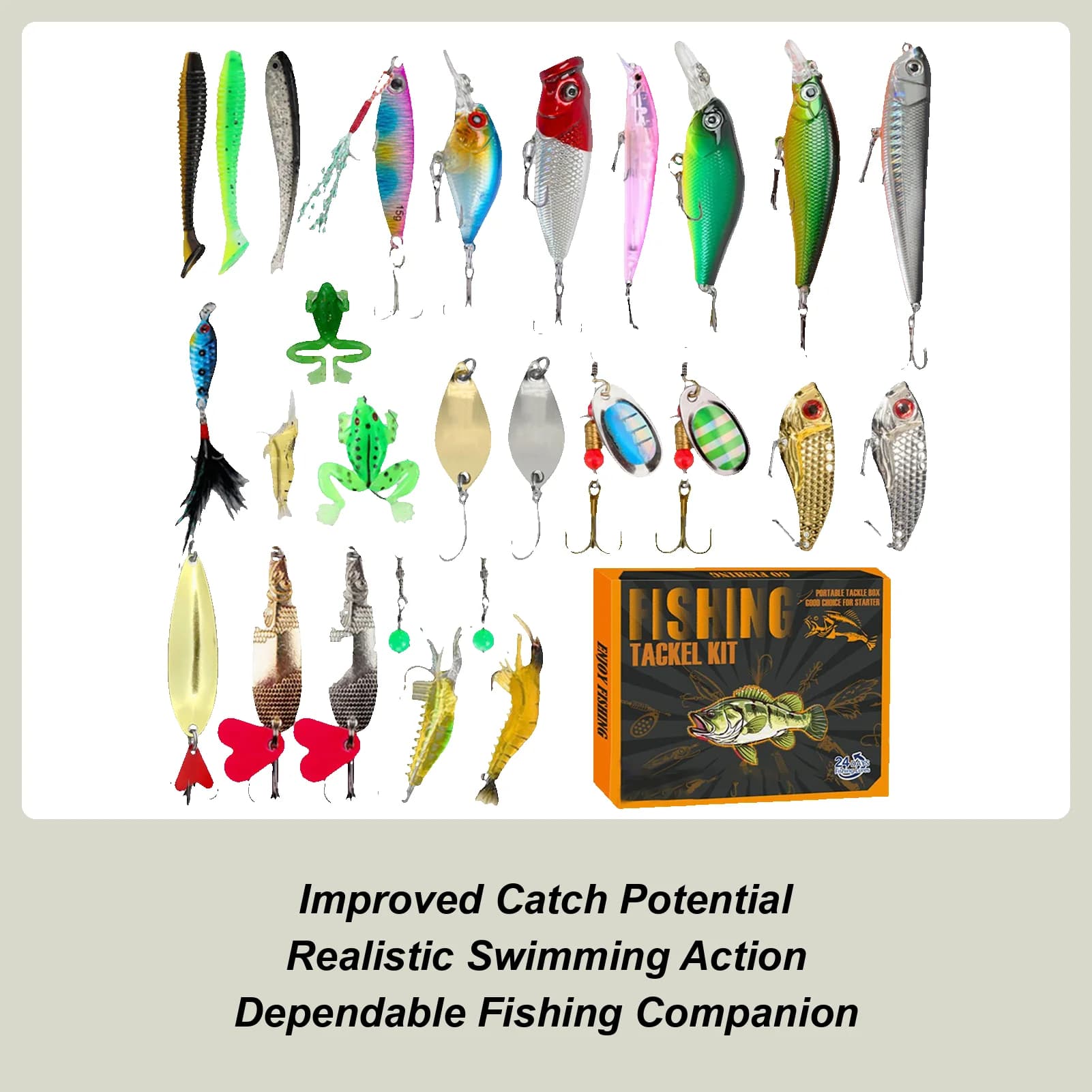 Advent Calendar with Fishing bait Box for Countdown from 24 Days for Father Husband Christmas Gift Lake River Stream Freshwater Fishing Equipment