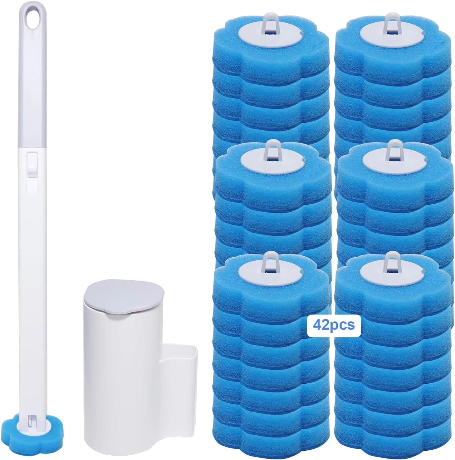 Disposable Toilet Brush With 2 Replacement Brush Heads And Storage Box Home Cleaning Tool Bathroom Sponge Brush Holder