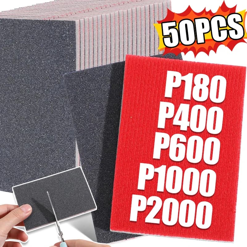50/5 pezzi set di tamponi in spugna abrasiva grana 180-2000 blocchi di levigatura flessibili carta vetrata per molatura a umido e a secco per lucidare utensili abrasivi
