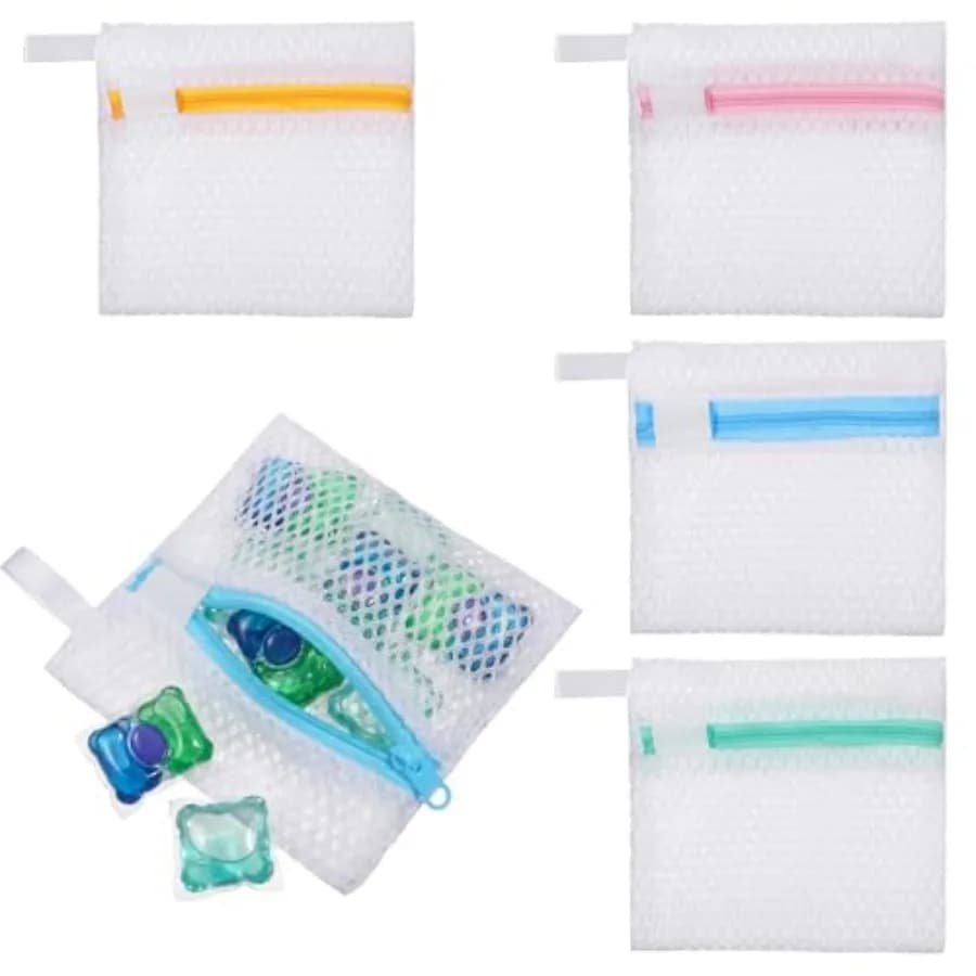 4 PCS Laundry Pod Anti-Sticking Bag Reusable Laundry Mesh Bag with Zipper Mini Pods Dissolution Protection Pacs Secure Holder f