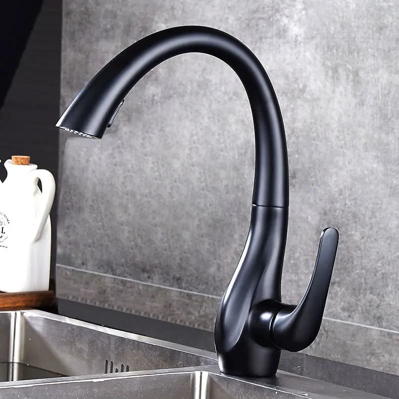 BAKALA Drawable kitchen faucet with single handle Black sink mixer tap with 360 degree silver rotation BR-8820