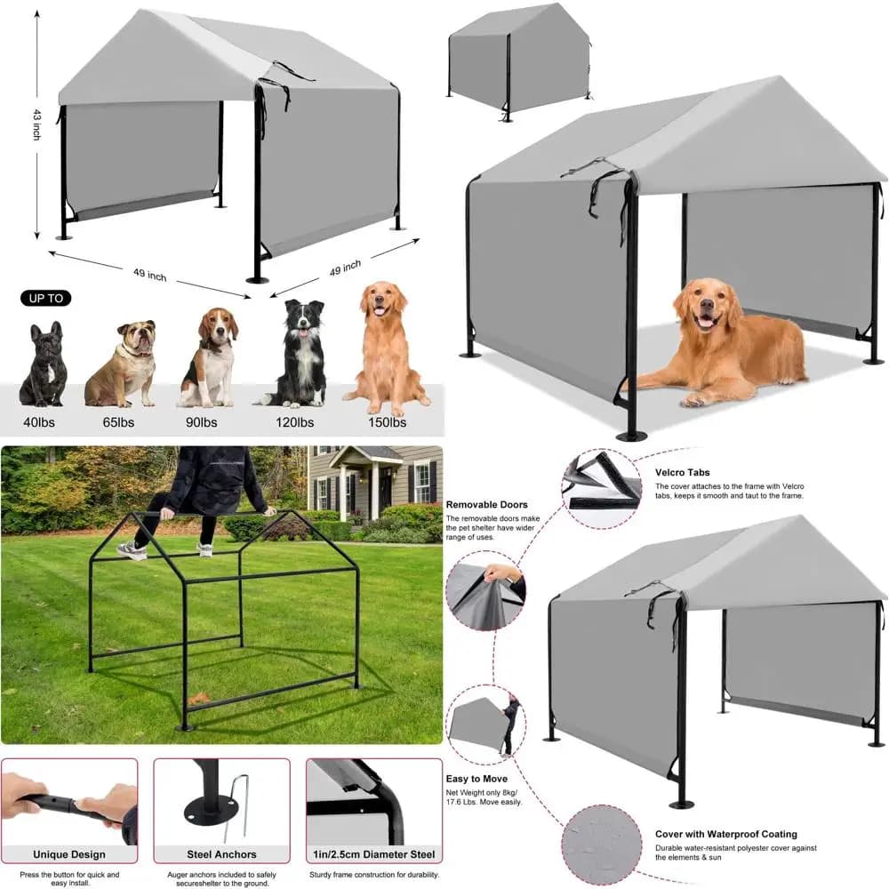Cuccia per Cani da Esterno Spaziosa 4x4x3.6ft per Razze Grandi, Riparo Resistente alle Intemperie per Animali Domestici e Bestiame, Grigia
