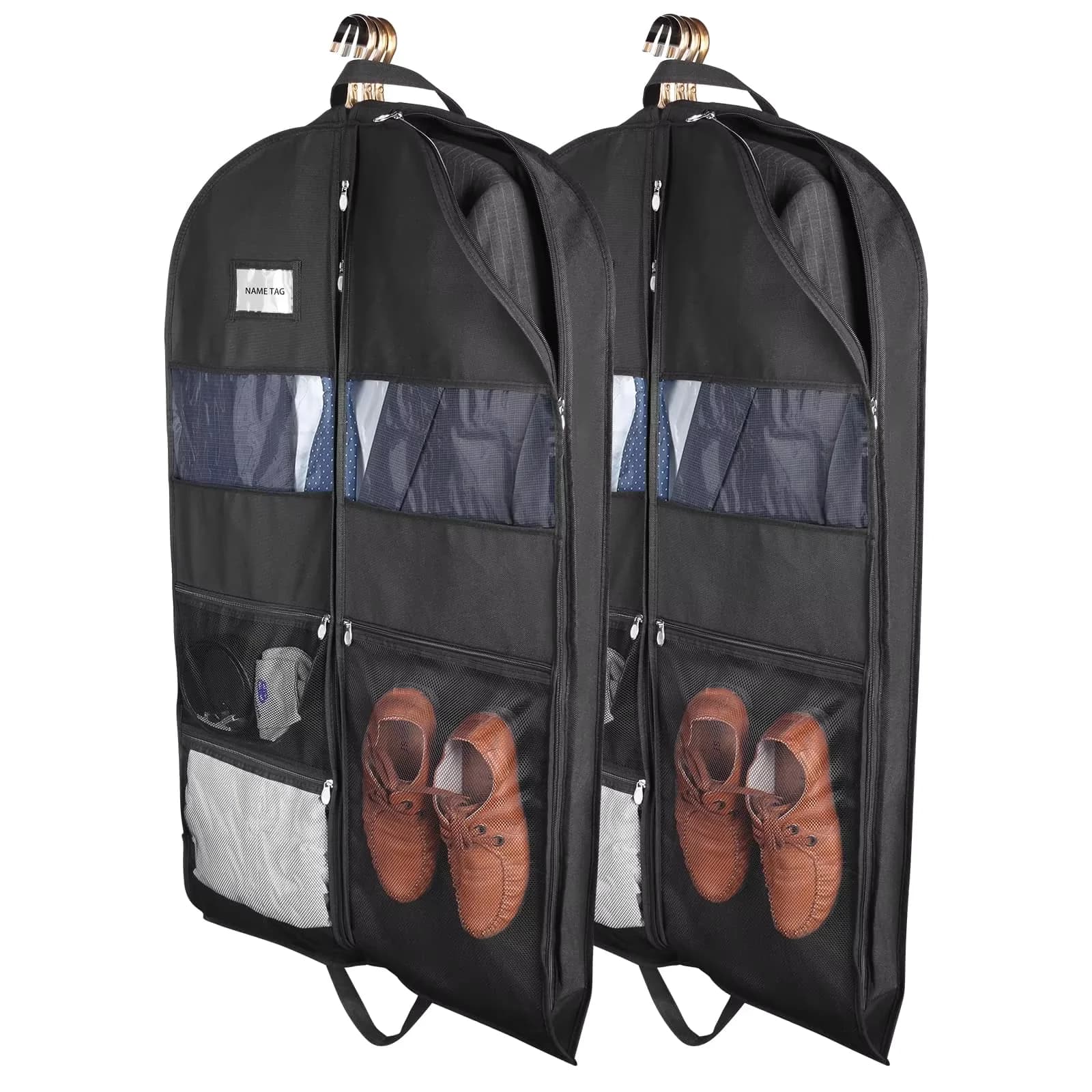 Borse per indumenti da viaggio, borse per indumenti da appendere per uomo, cerniera bifacciale e grandi tasche in rete, portaoggetti per vestiti con armadio con monogramma