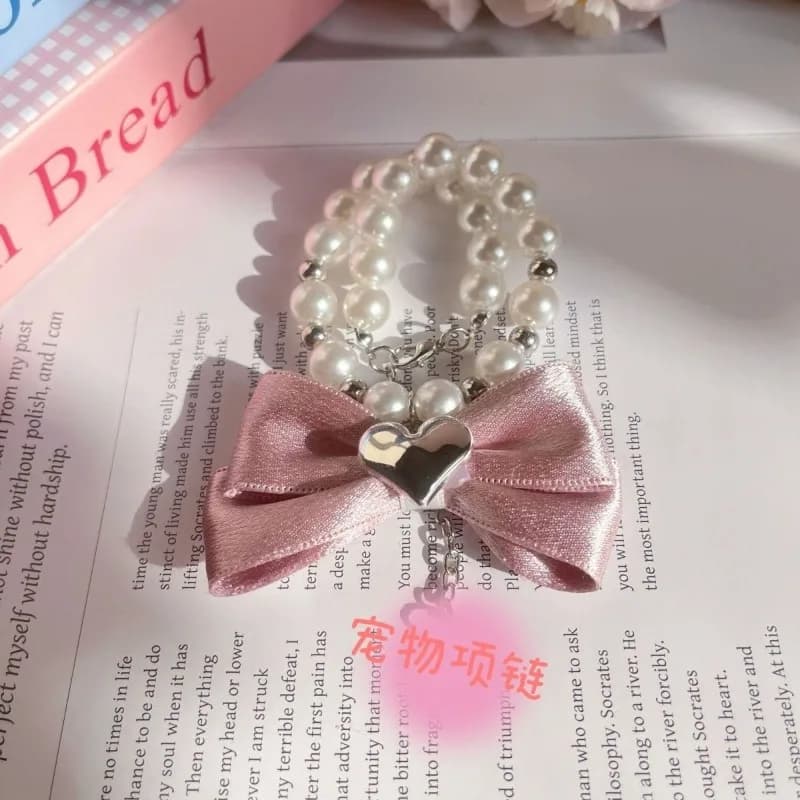 Luxury Pet Cat Collar Cute Pearl Bow Necklace Dog Accessories Pearl Tie Necklace Cat Accessories Pet Supplies