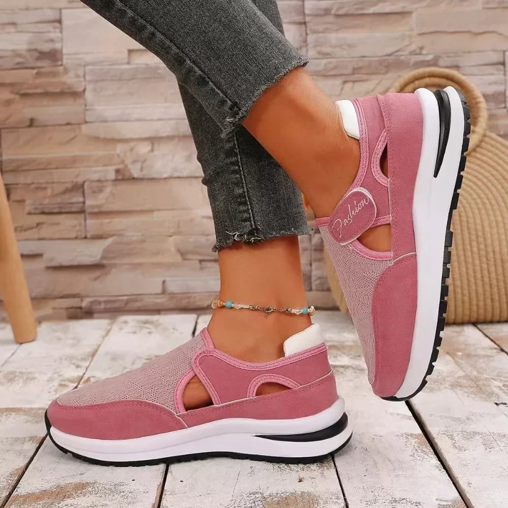 Women Mesh Cutout Platform Sneakers Velcro Strap Wedge Walking Shoes Breathable Hollow Casual Ladies Sport Shoes Plus Size