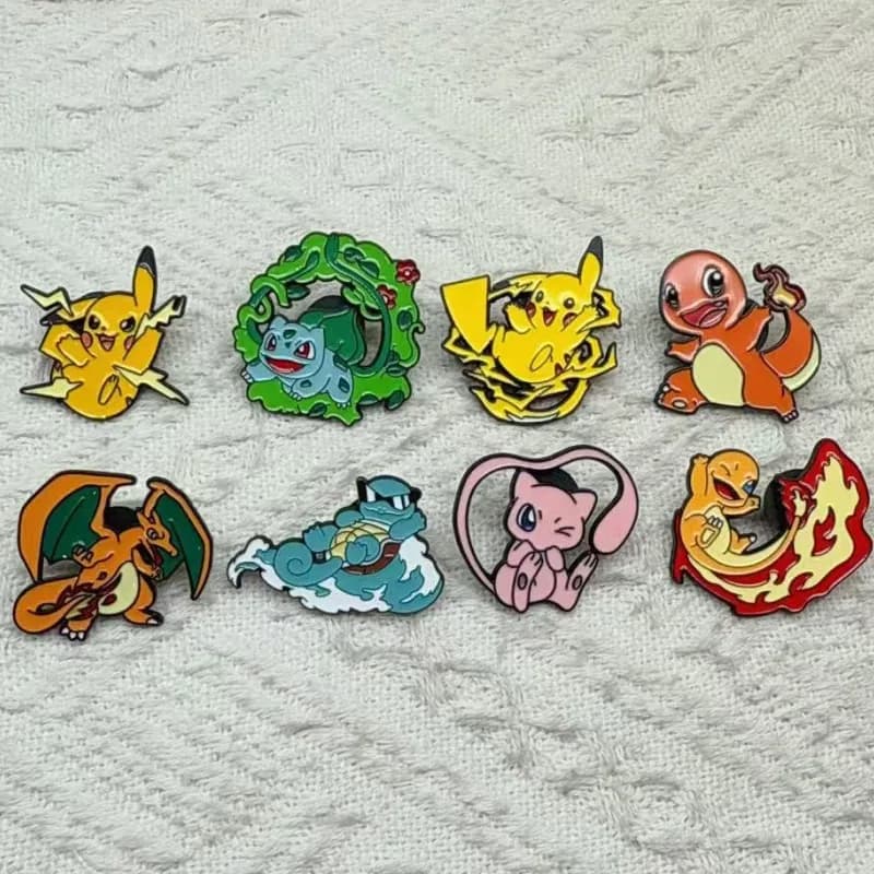8pcs Anime Enamel Pins Set Cute Pikachu Charmander Squirtle Gengar Mewtwo Bulbasaur Brooches for Backpack Kids Gift Accessories