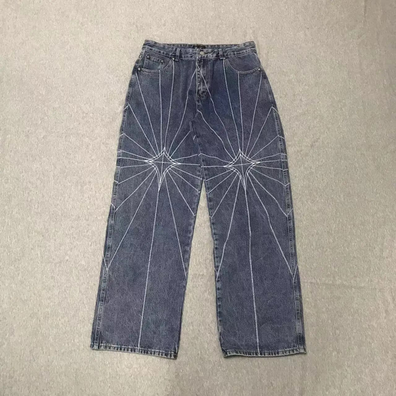 Thug Club - American Heavyweight Embroidery Straight Jeans for Men, Trendy Brand, Loose Fit, Wide Leg Style