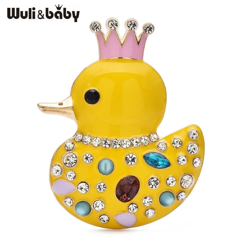 Wuli & baby Lovely Wear Crown Duck Spille 4 colori Smalto Strass Spilla animale per vestiti da donna Zaino Spilli Regali