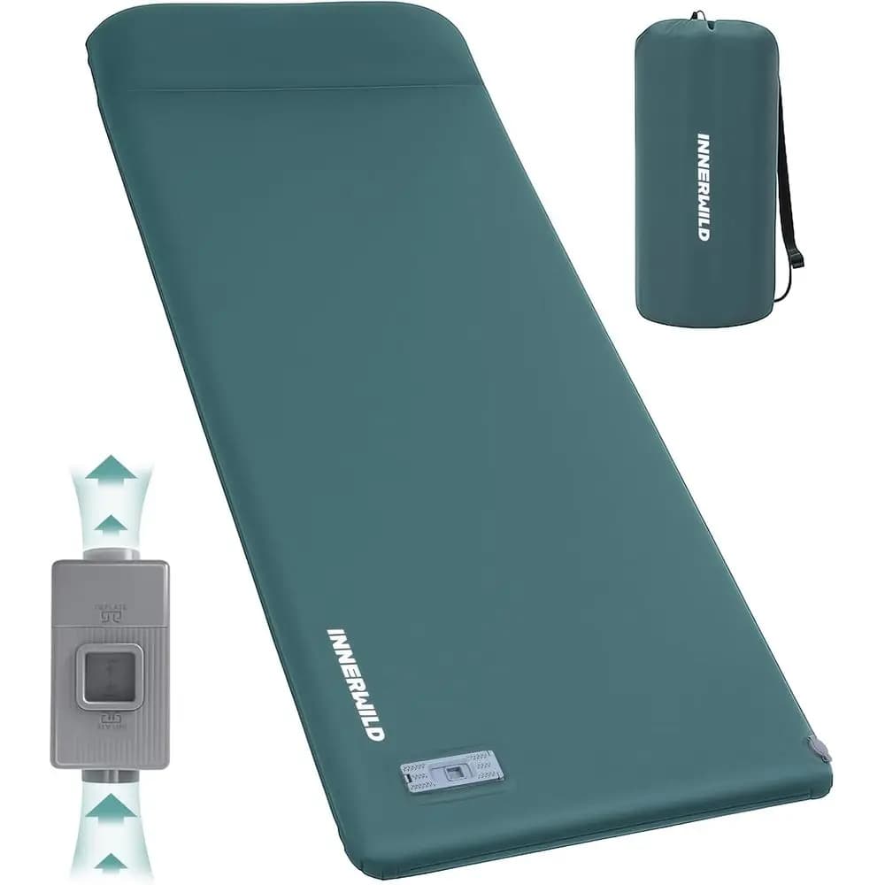 Materassino Isolante Spesso 3,15 cm con Cuscino e Pompa Elettrica, Materasso da Campeggio in Memory Foam, Tappetino 4 Stagioni per Viaggi, Auto