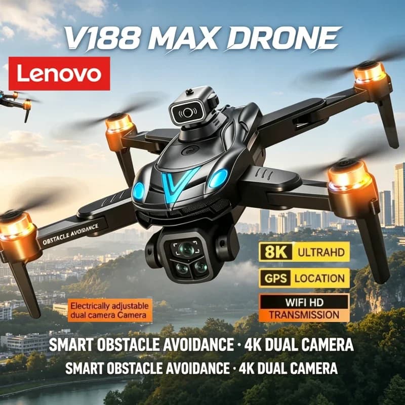 Lenovo V188 MAX GPS Drone 4K/8K HD Dual Camera Brushless Motor Obstacle Avoidance FPV Foldable Quadcopter with Screen Remote