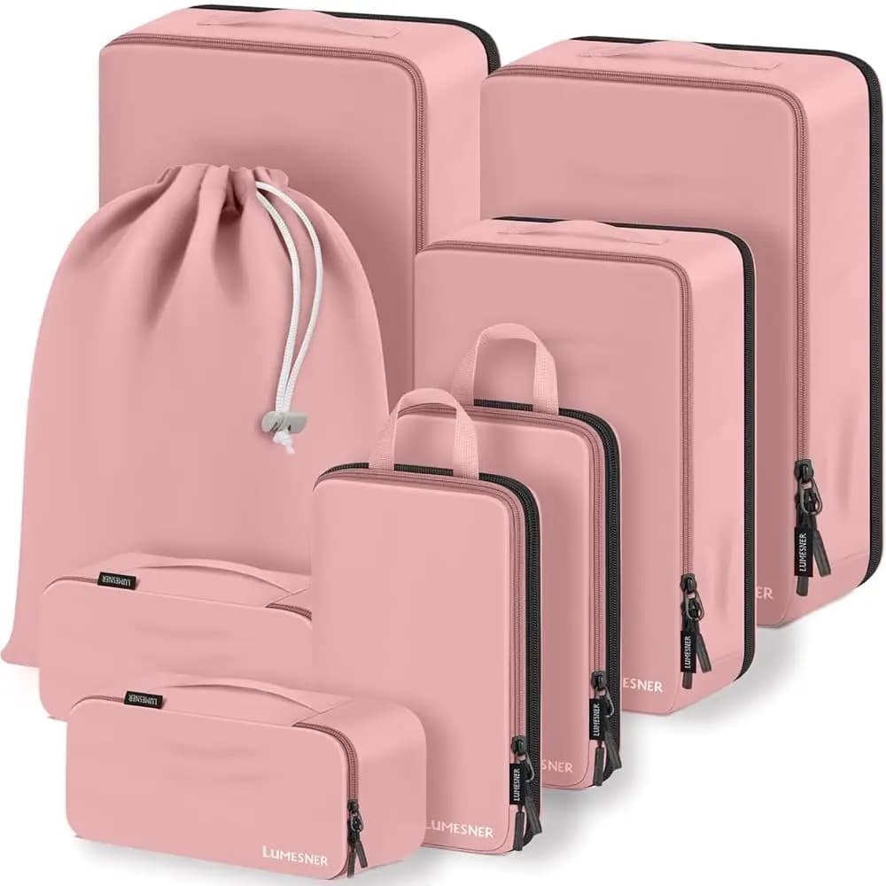 Spedizione Gratuita Cubi di Compressione per Valigie, Set da 8 Organizzatori da Viaggio per Bagagli a Mano, Borse Organizer Comprimibili per Valigie