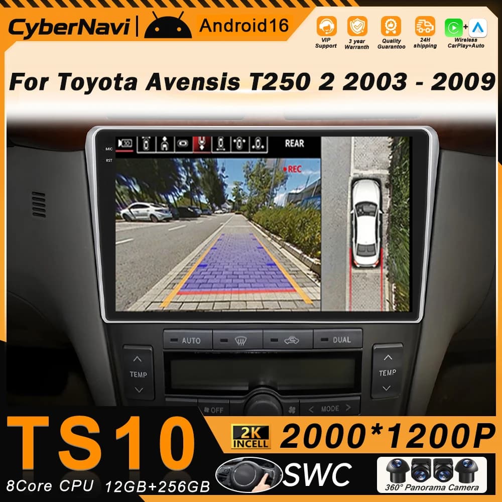 Autoradio Android per Toyota Avensis T250 2 II 2003 - 2009 Carplay Bluetooth WiFi GPS Navigazione Multimedia Video Player Stereo