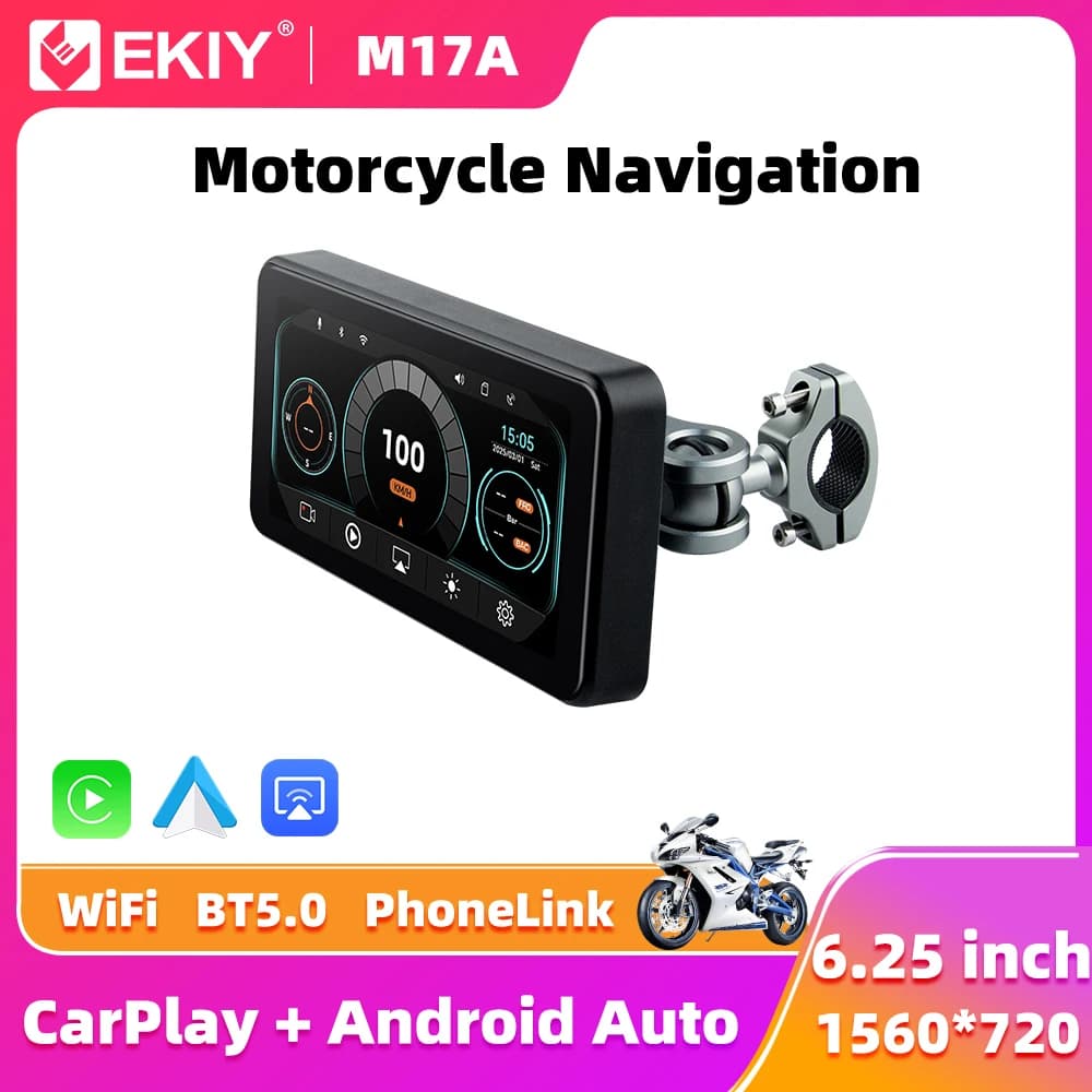 EKIY Display Digitale Portatile da 6,25 Pollici per Moto con CarPlay Wireless, Android Auto, GPS, Navigazione e Monitor TPMS