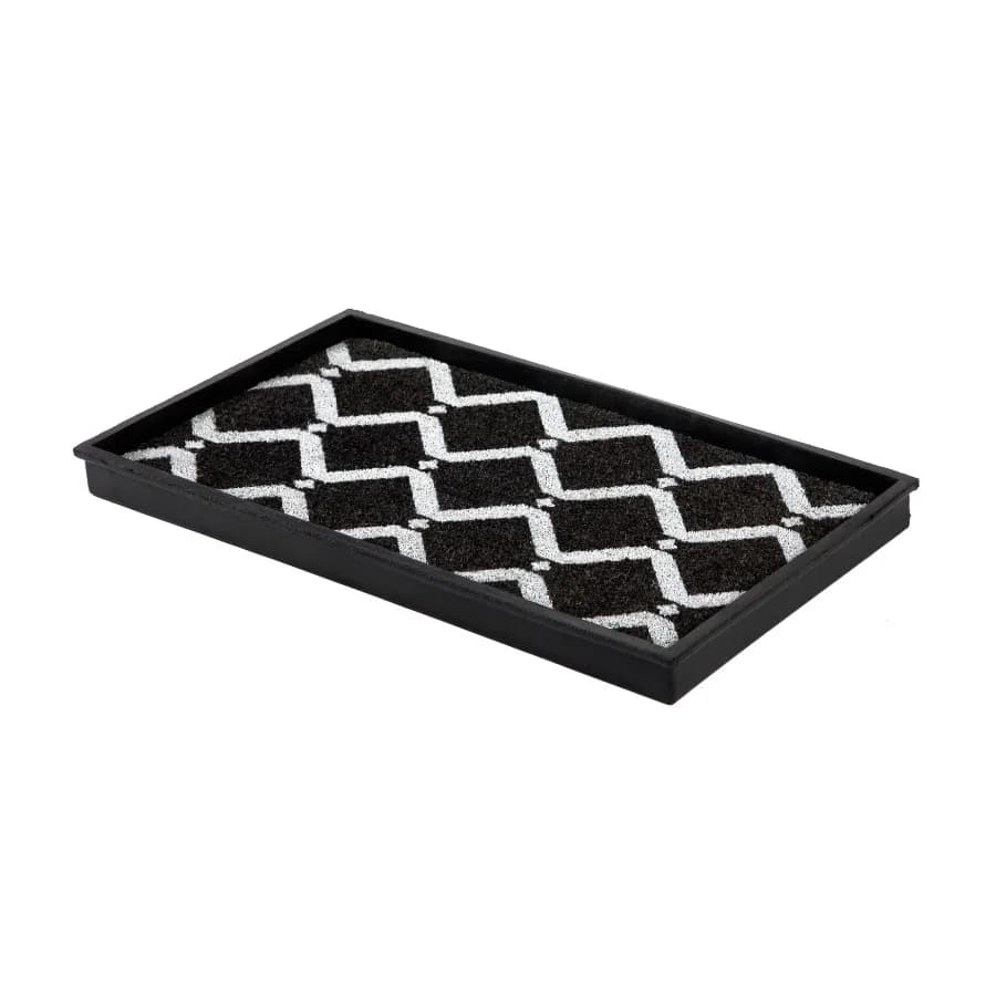 Natural and Recycled Rubber Boot Tray with Black and Ivory Diamond Coir Insert