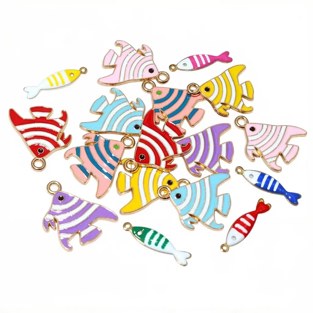 20 pz 19x18mm smalto a righe pesce Charms ciondolo gioielli fai da te che fanno accessori risultati per orecchini collana bracciali artigianato