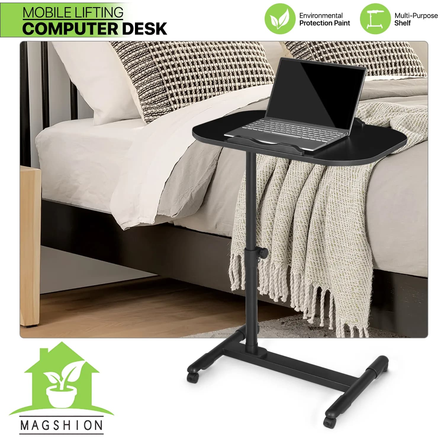 Tavolino Girevole Regolabile in Altezza per Laptop, Divano, Letto, Vassoio Portavivande, Supporto per Casa