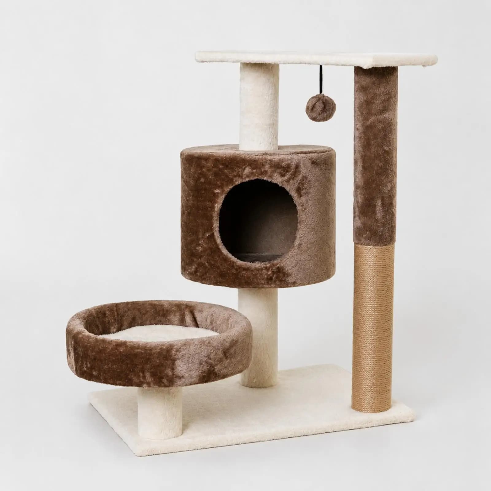Compact Cat Activity Tree with Plush Lounger and Scratching Posts for Indoor Feline Playground Small Apartments