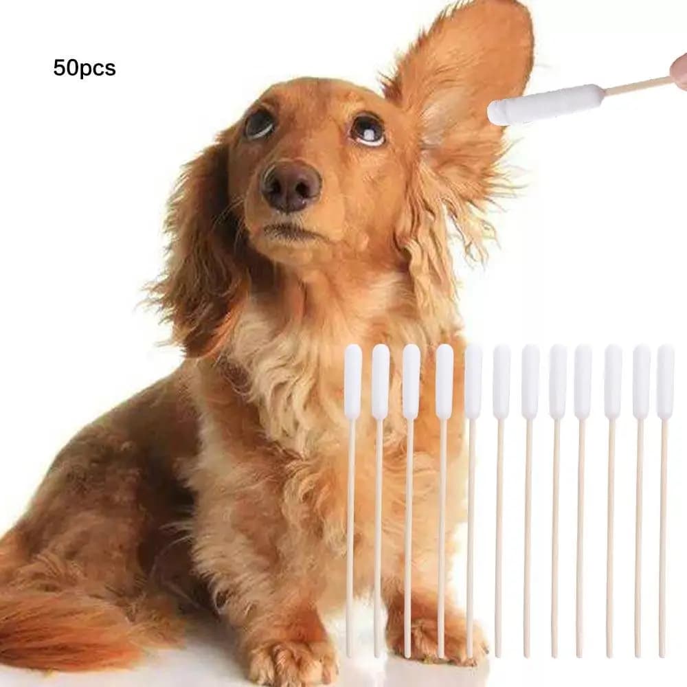 50pcs 15cm Pet Cotton Swabs Disposable Dirt Removal Cotton Swabs Dog Cotton Buds Single-head Dog Wash Ear Stick