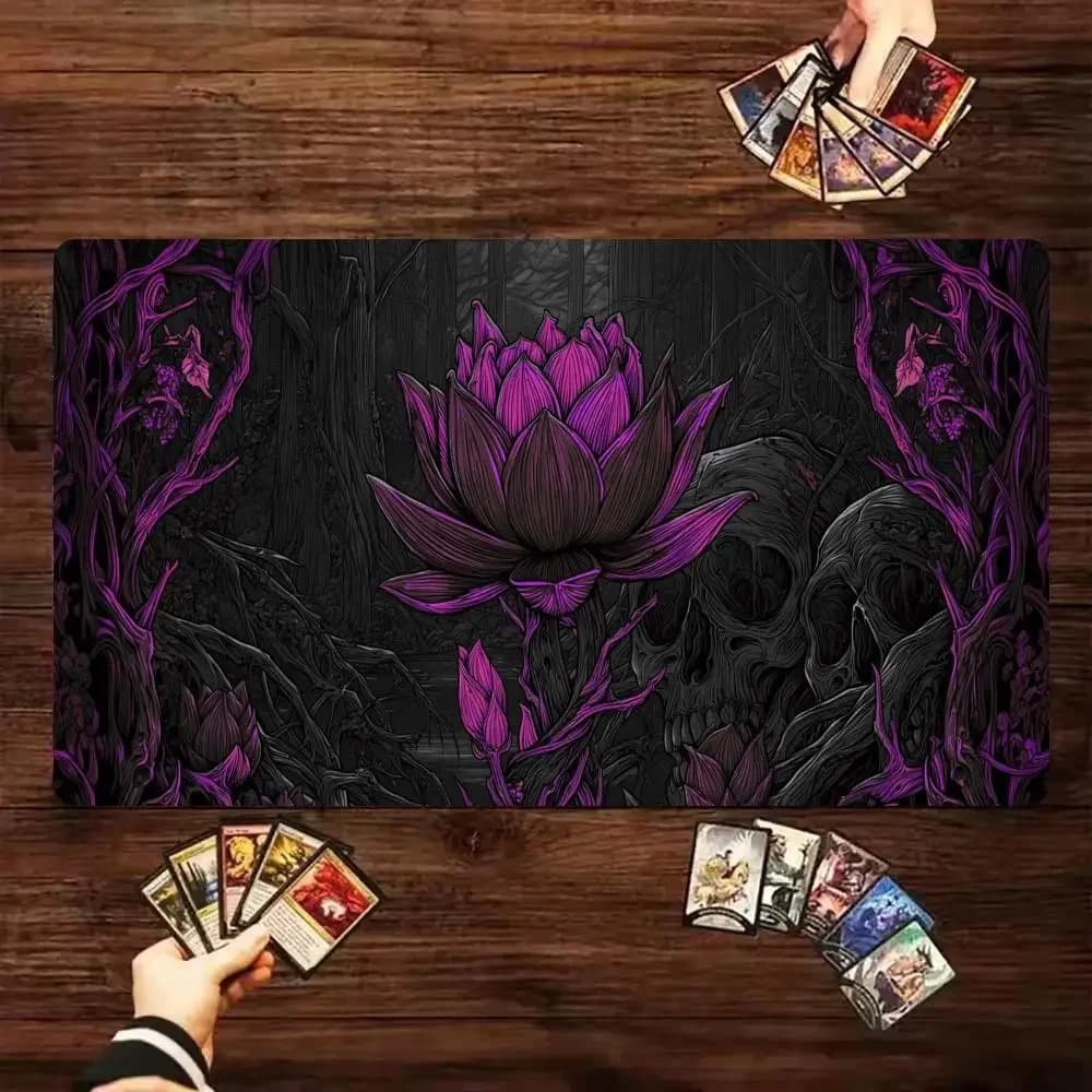 Tappetino per mouse con loto scuro Tappetino per carte cucito con zone magiche Tappetini da gioco da tavolo per tappetino da gioco per Mazzo di battaglia di carte MTG/TCG